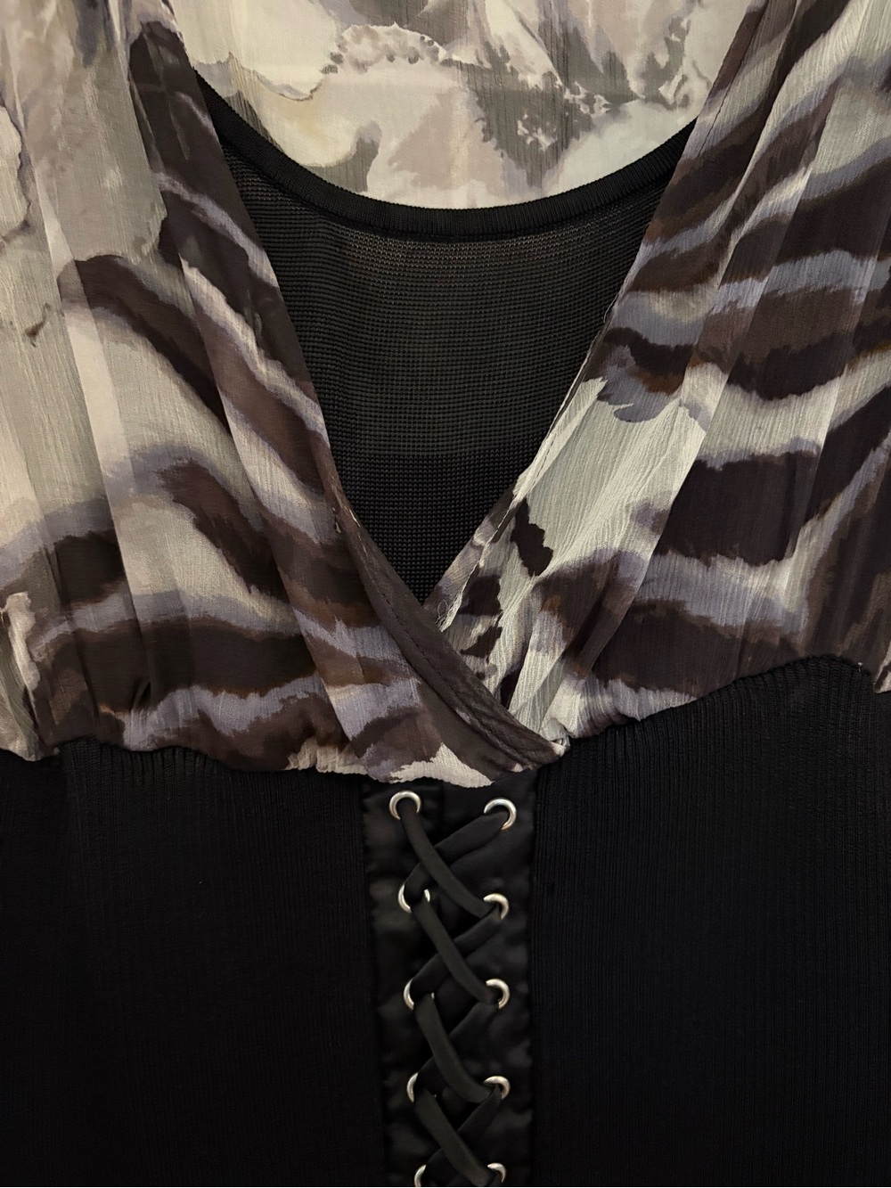 Cache Black Tank with Gray Print Bodice and Lace-Up Front - Picture 2 of 2